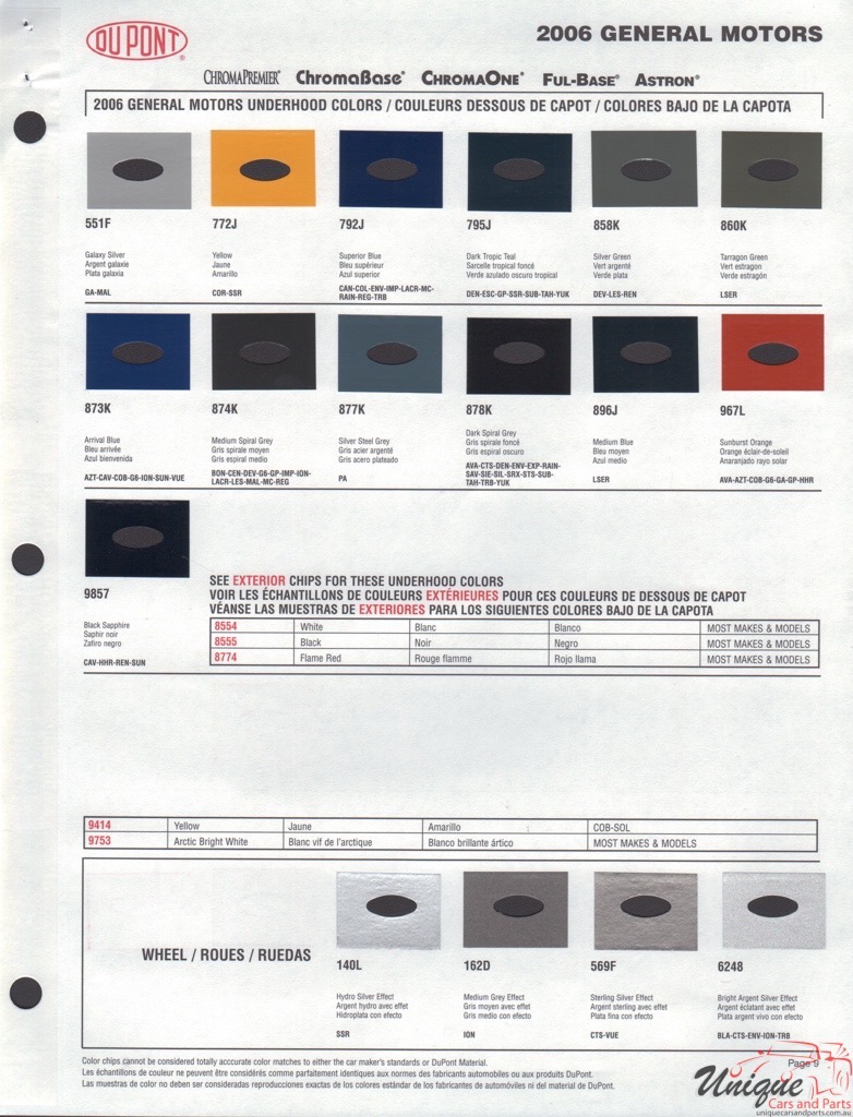 2006 General Motors Paint Charts DuPont 9